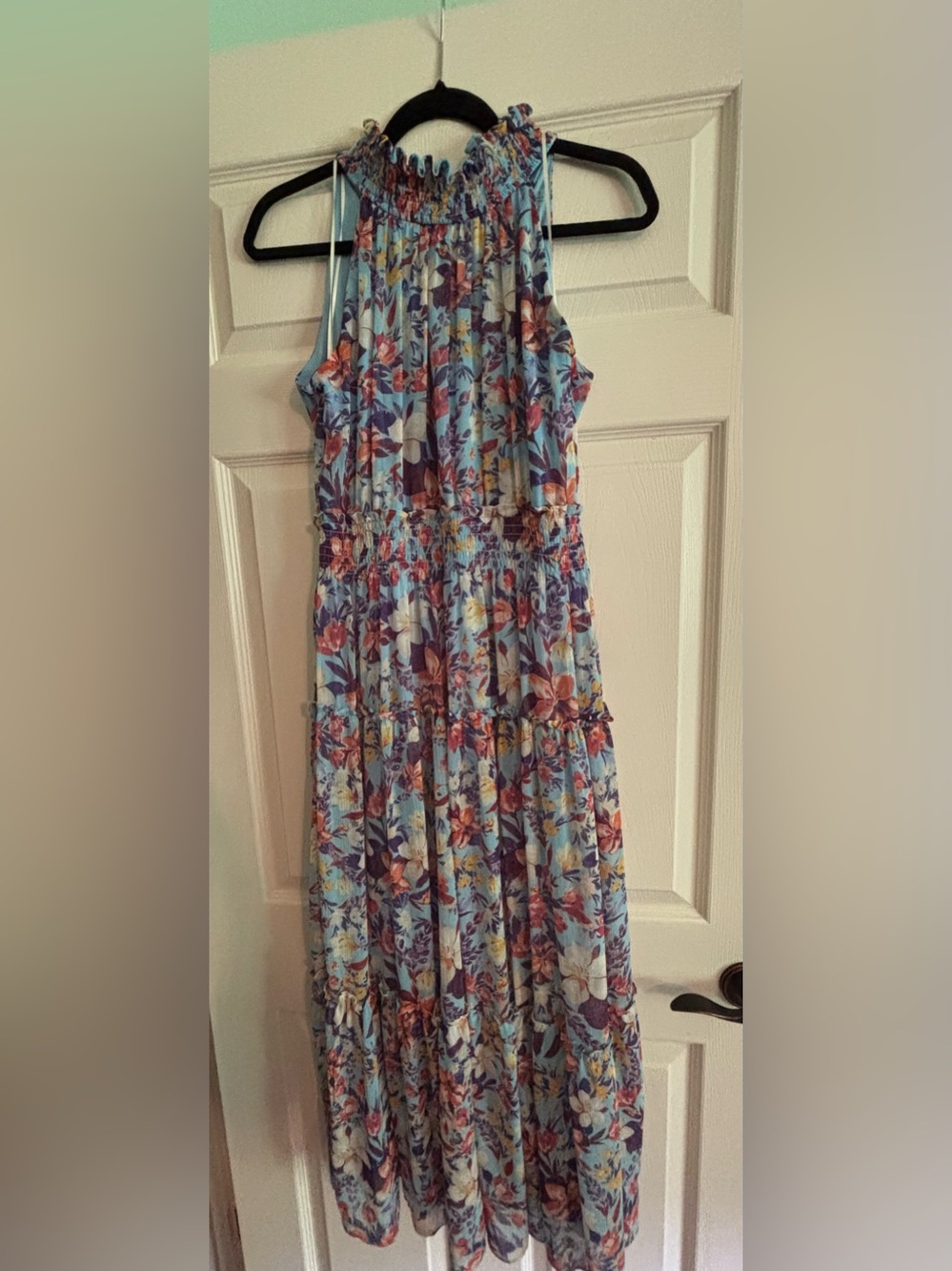 Taylor Light Blue Floral Maxi Sundress with Tiered Skirt